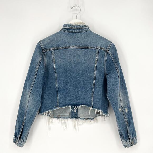 GRLFRND Cara Cropped Denim Jacket Women’s Size Medium Mary Jane Distressed - Picture 6 of 6